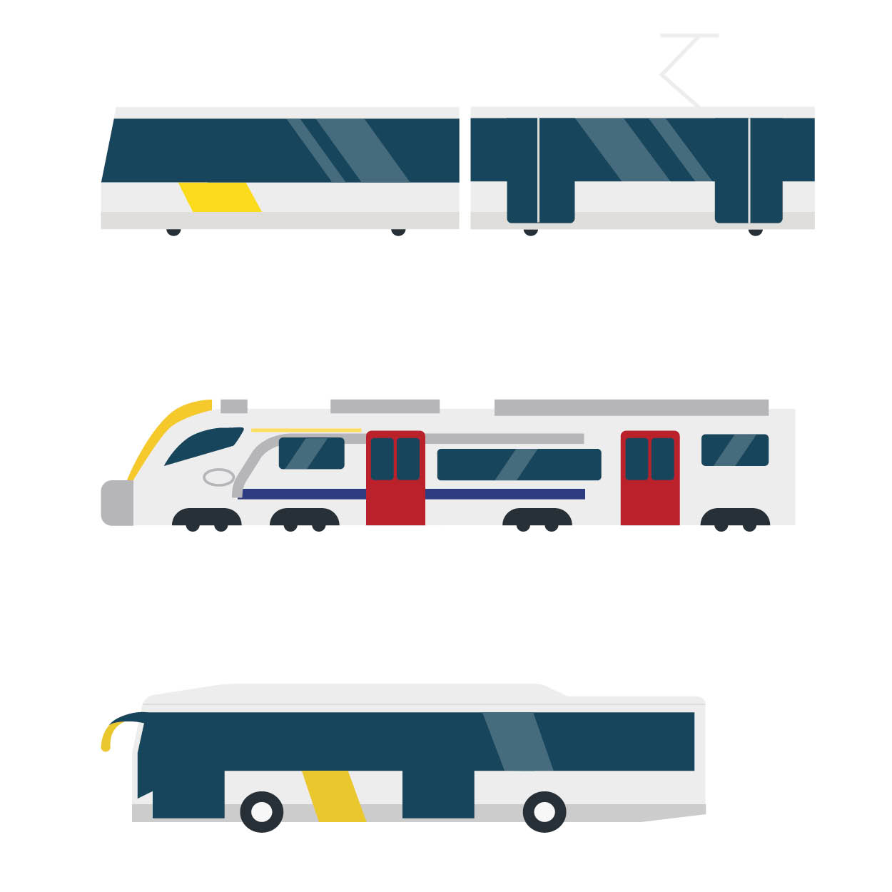 Tram, trein, bus